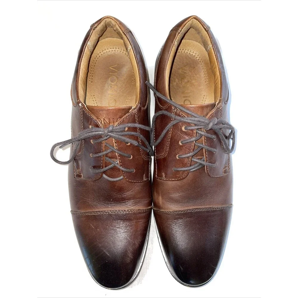 Vionic Captoe Dress Shoes Mens Size 9.5 M Brown Leather Oxfords Block Heels